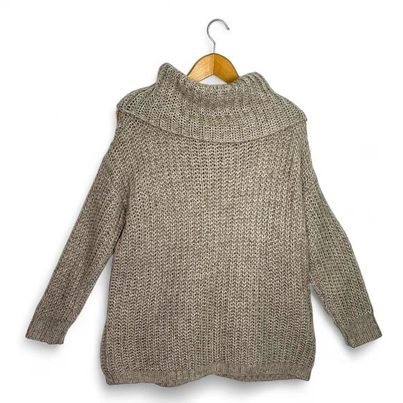 Dreamers Women's Open Knit Cowl Neck Sweater Size S Taupe Gray Pointelle Knit - Picture 3 of 9